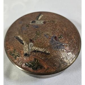 Intricate Floral Vintage Enameled Brass Trinket Box